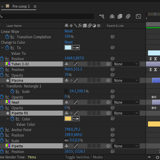 A screenshot of the resources in the animation timeline in Adobe After Effects